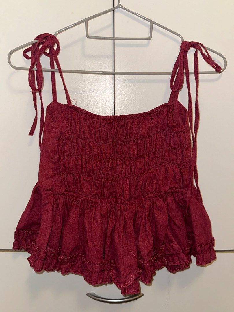 maroon peplum top (Category: Blouses) located in Manila. Submitted by declutterbyaira (Listing ID 1382475995, Image 2). Description: - used once - bought it from tiktok shop .