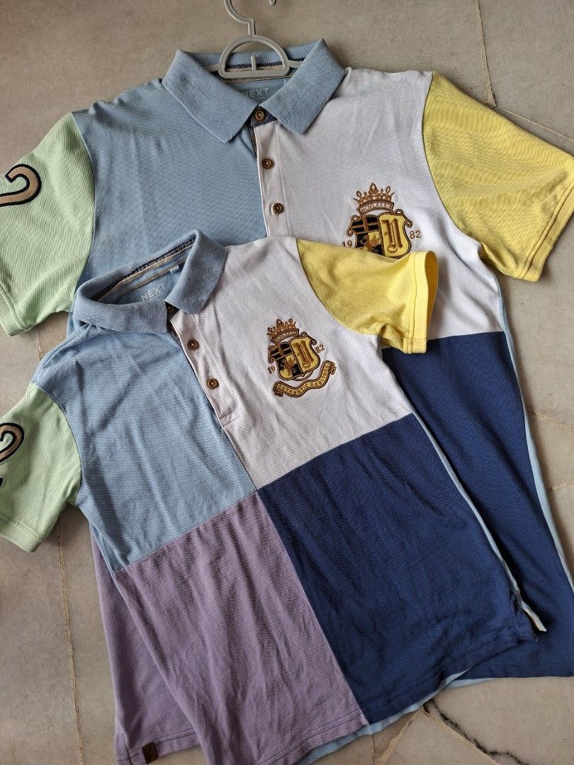 NEXT dondon father & son - polo shirt colorblock (preloved) (Category: Babies & Kids Fashion) located in Shah Alam. Submitted by nhnys (Listing ID 1382378723, Image 1). Description: preloved brand NEXT size bapak tag 16y (up until L) condition - pakai 1x, like new size anak tag 8y condition - lightly used, ada stain sikit but barely noticeable can refer photos both for rm60 if loose : bapak rm40, anak rm30.