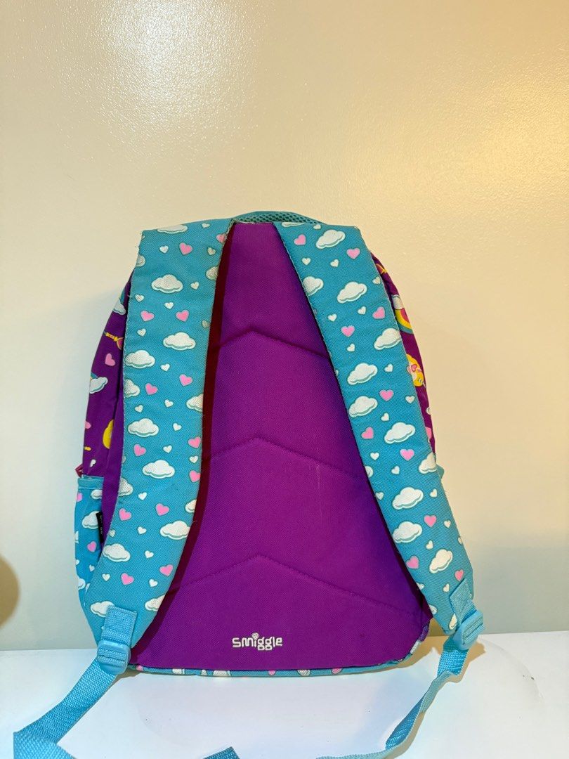 Original Smiggle Purple Unicorn Backpack (Category: Babies & Kids Fashion) located in Las Pinas. Submitted by slua19 (Listing ID 1382435794, Image 2). Description: SLIGHTLY NEGOTIABLE FOR SURE BUYERS - Bought in Smiggle SG for ₱4000+ - Slight damage in stitching in 2nd front pocket, other than that the bag is in very good condition - Chat for more pics :).