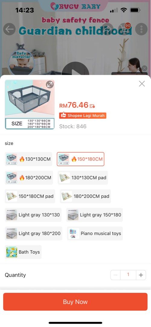 Playpen (Category: Cots & Cribs) located in Beranang. Submitted by snftrsya0 (Listing ID 1382357402, Image 1). Description: hi saya nak let go playpen baru beli pakai seminggu jee baby taknak main dalam ni 🥹 saya beli rm79 nak let go rm50 sahaja . for more information boleh chat kita 🫶🏼.