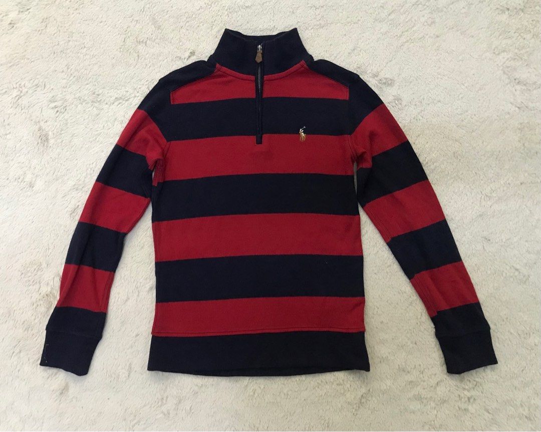 Polo Ralph Lauren Half zipper Kids (size S) (Category: Babies & Kids Fashion) located in Gelugor. Submitted by oldcotton_store (Listing ID 1382372157, Image 1). Description: Size S (boys) Measurement 14x20(inch) Good condition Made in Guatemala .