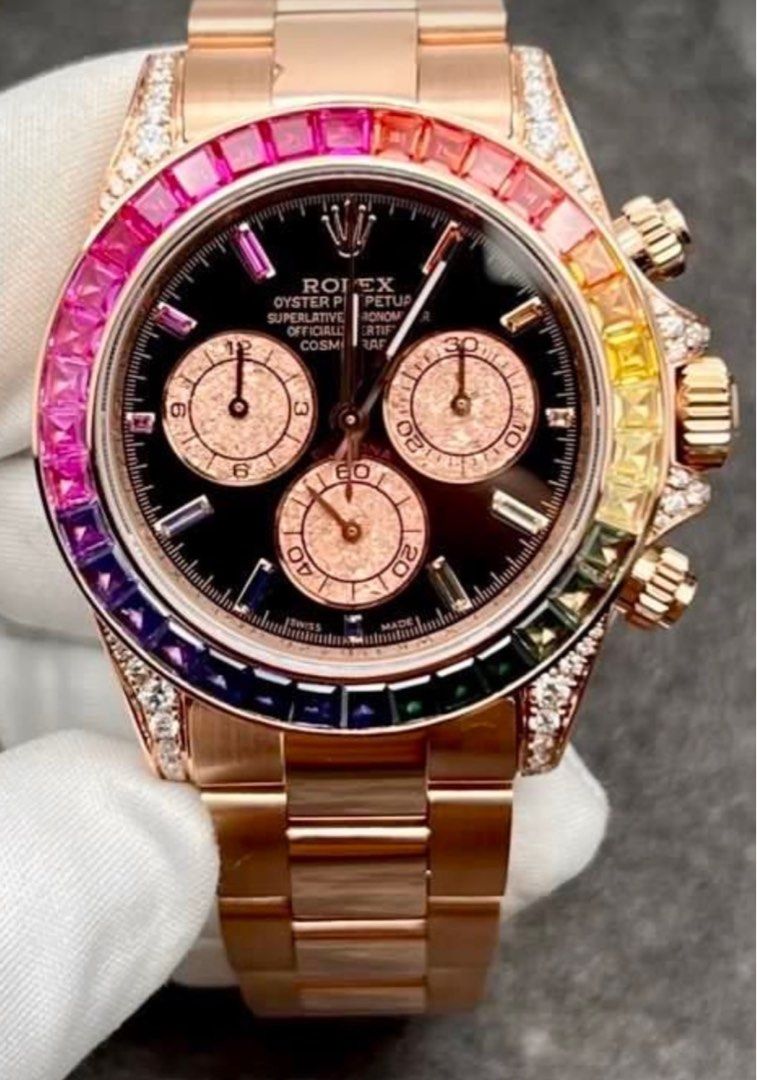 Rolex 2019 Daytona "RAINBOW" (Category: Luxury Watches) located in Pasig City. Submitted by Watchaholics (Listing ID 1382413260, Image 1). Description: Ref 116595RBOW Year model 2019 Flawless in full PPF Complete set Complete links ONHAND💪💪 For 28.5M neg You may DM or contact @ 09615077138 Thanks admin😉.
