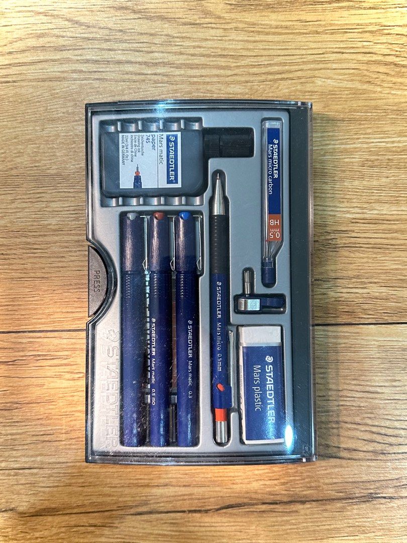 Staedtler Mars Matic Technical Pen Set (.30/.50/.80) (Category: Stationery & School Supplies) located in Manila. Submitted by melonrev16352 (Listing ID 1382299633, Image 1). Description: ⭐️ Staedtler Mars Matic Technical Pen Set (.30/.50/.80) ▫️₱3,500 ▫️Unopened/Unused *+. Price is open for negotiation *+. DM for more information.