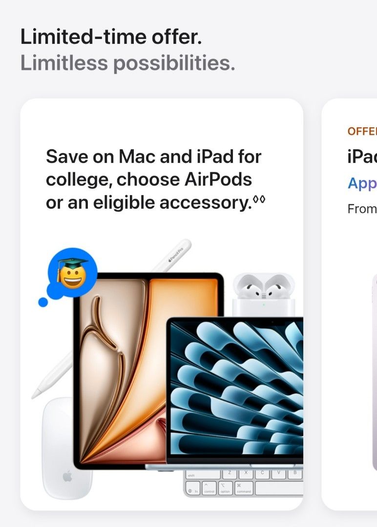 Student discount: Apple Back to School Offer: Mac & iPad63139193455873110