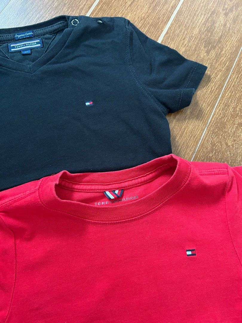 Tommy Hilfiger Boy Shirts (Category: Babies & Kids Fashion) located in Lipa City. Submitted by bituinpreloved (Listing ID 1382352706, Image 2). Description: 2 pcs Tommy Hilfiger Boys Tshirt Black V-neck size 92 (well used) Red Round Neck 2-3t (like new, used once) **same size lang sila.