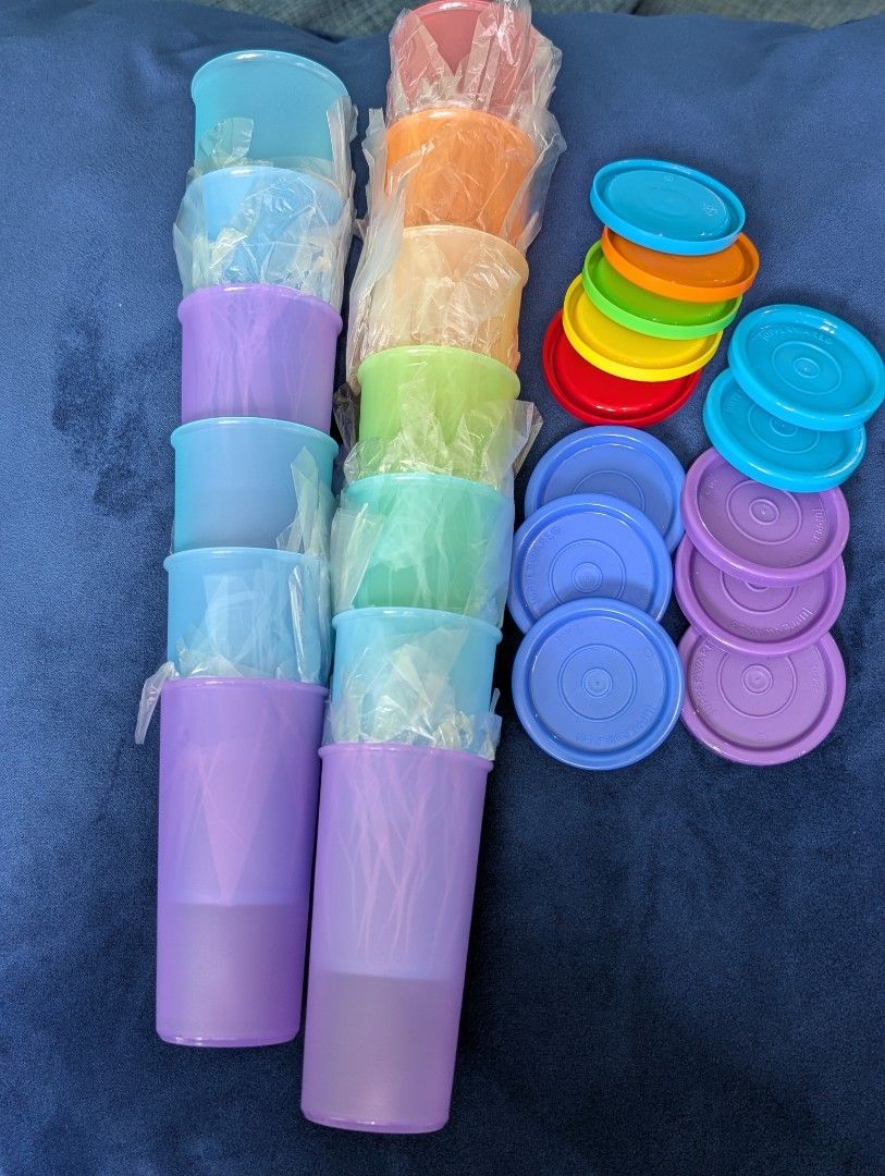 Tupperware Cups and Lids Set - Various Colors
