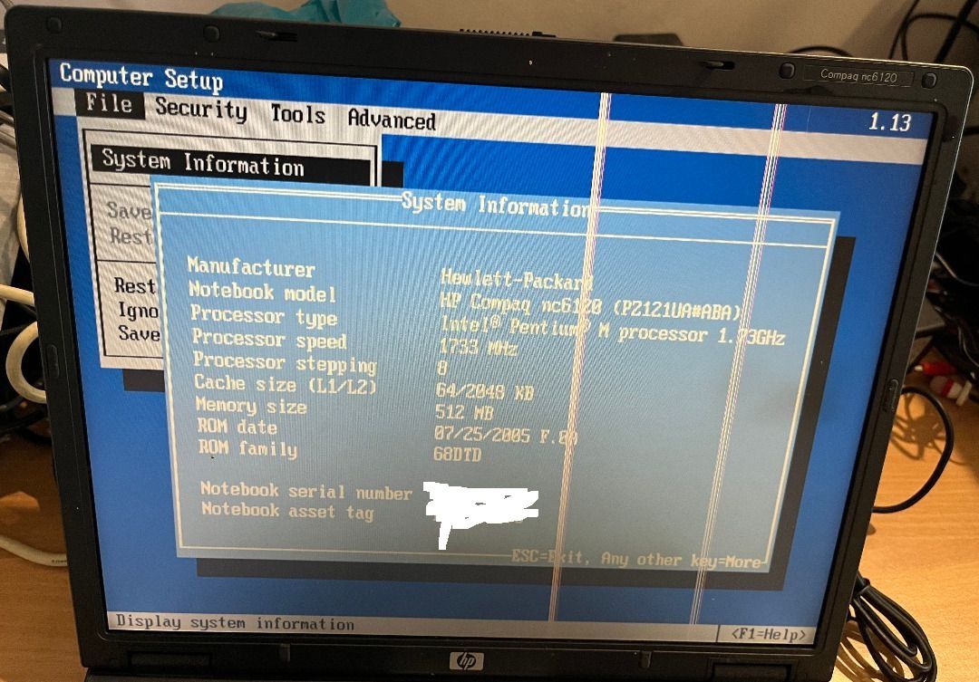 Vintage HP Compaq NC6120 Pentium M Laptop with 512MB RAM for parts only63165663649665113