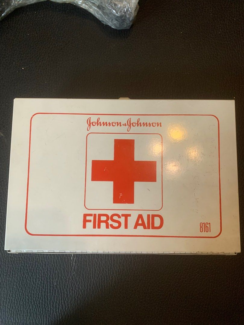 Vintage Johnson & Johnson First Aid Kit – Model 8161 (Category: Medical Supplies & Tools) located in Bacoor. Submitted by pipsniper (Listing ID 1382476657, Image 1). Description: •US Import • 6 Original Items Inside Vintage Johnson & Johnson First Aid Kit – Model 8161 Add a piece of medical history to your collection with this authentic Johnson & Johnson First Aid Kit (Model 8161). Housed in a classic white metal case with bold red cross design, 