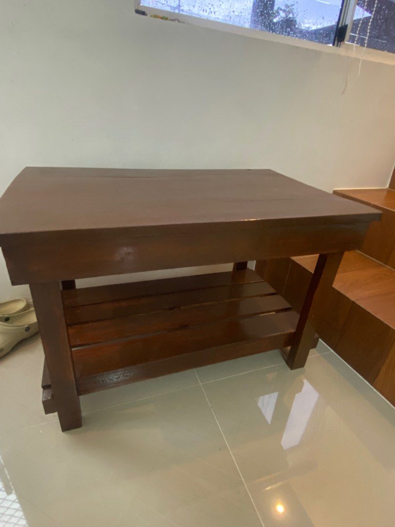 Wooden sofa set (Category: Sofas) located in Makati City. Submitted by enamani1995 (Listing ID 1382393596, Image 2). Description: Mahogany wood material, the two long wooden sofa comes with soft foams and a coffee table. located at general trias cavite, delivery will be shouldered by the buyer..