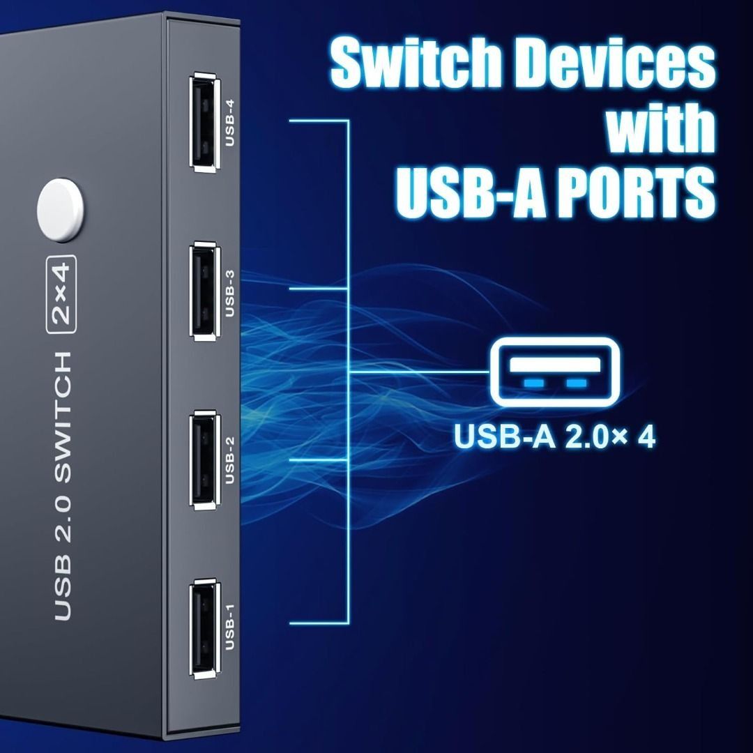 2x4 USB 2.0 Switch KVM Switch Devices Peripheral Hub for Keyboard Mouse Printer Scanner Compatible with Windows Mac Linux63208333209219112