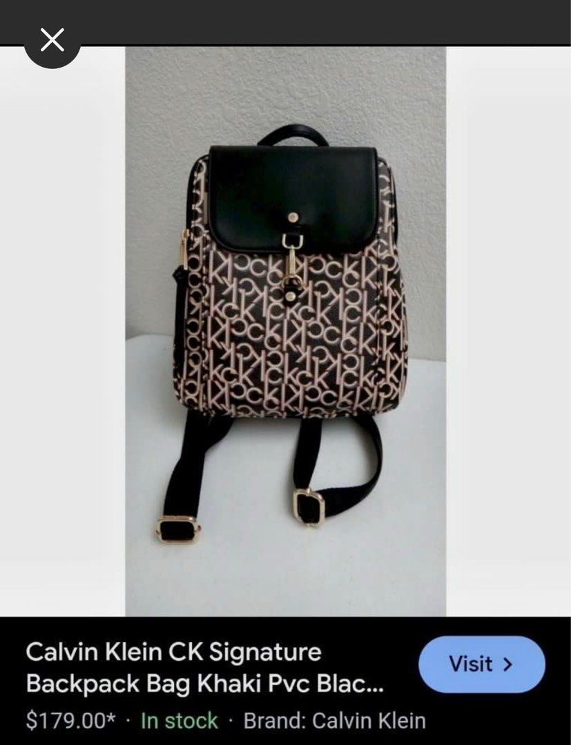 Calvin Klein Signature Mini Backpack | Khaki Black (Category: Luxury Bags & Wallets) located in Manila. Submitted by weya_ (Listing ID 1382633016, Image 2). Description: issue: has cat scratches (see pic) needs a lil bit of cleaning negotiable.