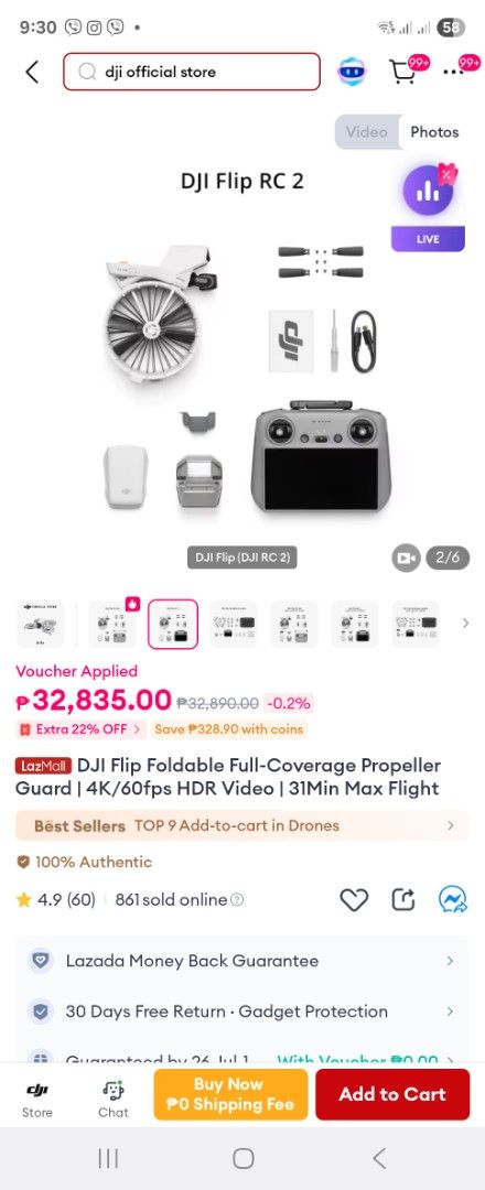 Dji Flip Ultra light (Category: Drones) located in Marikina City. Submitted by ssmartplace (Listing ID 1382637505, Image 3). Description: DJI Flip Ultralight Brand new (Sealed).