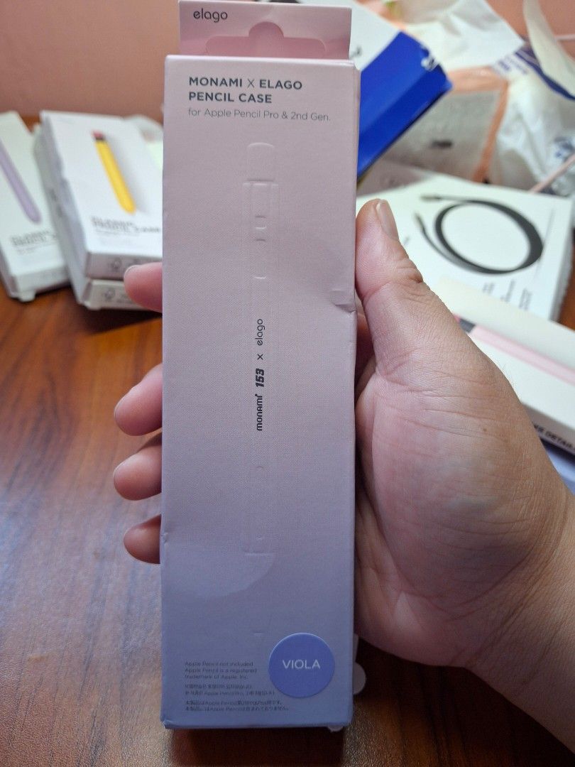 Elago Apple Pencil Case (Category: Cases & Sleeves) located in Baguio. Submitted by skincaregoodies (Listing ID 1382506543, Image 1). Description: 200 each 1st Gen- purple Apple Pencil Usb C - blue, white and yellow 2nd gen- pink, purple, white.