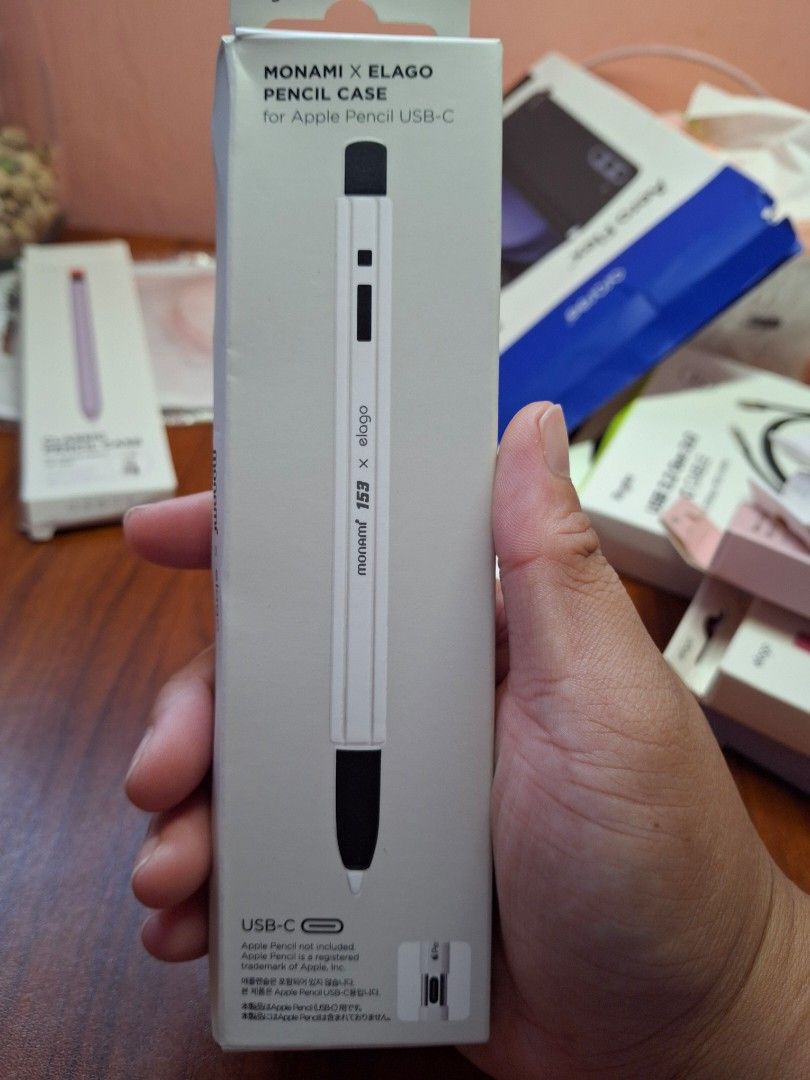 Elago Apple Pencil Case (Category: Cases & Sleeves) located in Baguio. Submitted by skincaregoodies (Listing ID 1382506543, Image 2). Description: 200 each 1st Gen- purple Apple Pencil Usb C - blue, white and yellow 2nd gen- pink, purple, white.