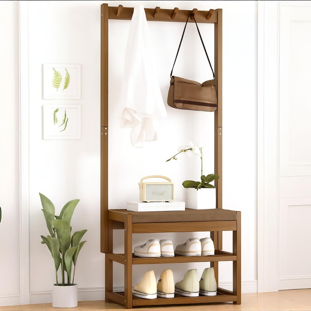 Entryway Shoe Bench Rack | Clothes Hanger Rack Stand | Coat Bag Hanging ...