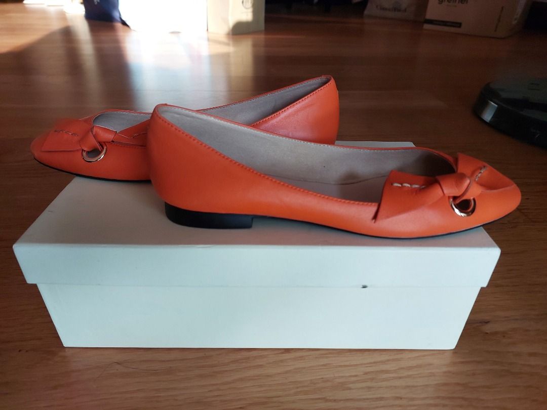 EQ:IQ orange leather flats (7 5/ 24 5) 女裝 鞋 平底鞋 Carousell