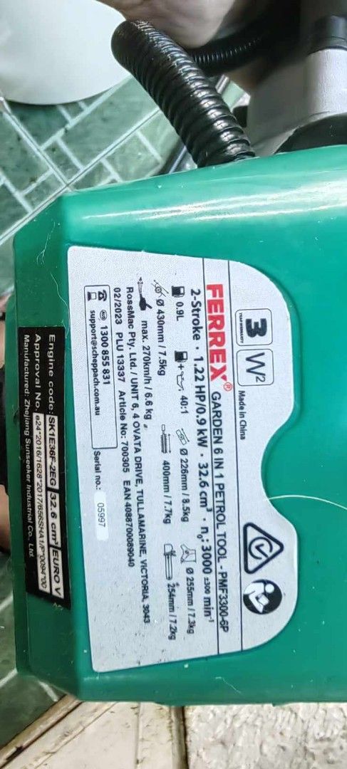 Ferrex Garden 6 in 1 Petrol tools (Category: Gardening Tools & Ornaments) located in Taytay. Submitted by mikz_1303 (Listing ID 1382608371, Image 3). Description: Ferrex Garden 6 in 1 Petrol tools Brandnew (open box) Grass Trimmer Brush Cutter Hedge Trimmer Pole Saw Edger attachment Blower attacment 2 stoke motor Complete 10k.