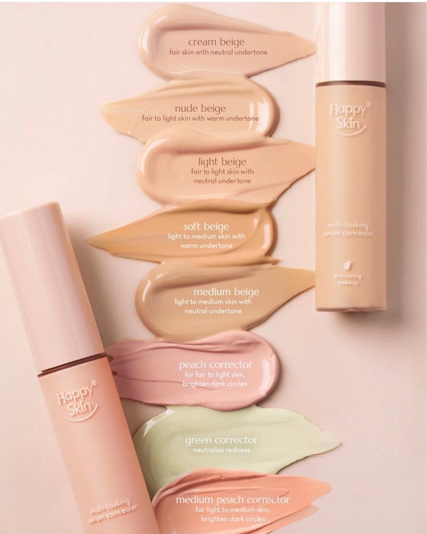 HAPPY SKIN CONCEALER (Category: Makeup) located in Manila. Submitted by kikayoutlet (Listing ID 1382621858, Image 2). Description: BRAND NEW 2027-2028 Expiry 1 Medium Beige (SOLD) 1 Green 2 Light Beige 2 Nude Beige .