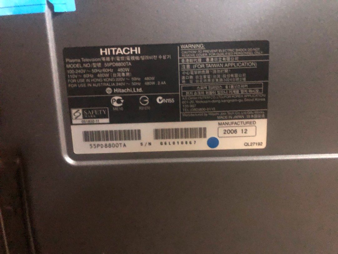 Hitachi Television (Neg.) (Category: TV) located in Manila. Submitted by gayetteurr68848 (Listing ID 1382567532, Image 3). Description: Height: 37 inches Width: 60 inches Depth :5.5 inches Still working RFS: Decluttering Can be picked up at Better Living Paranaque or arrange delivery via Lalamove truck (Shouldered by Buyer) Accepting Cash (Pick Up Only), GCash, Maya, or BPI Bank Transfer.