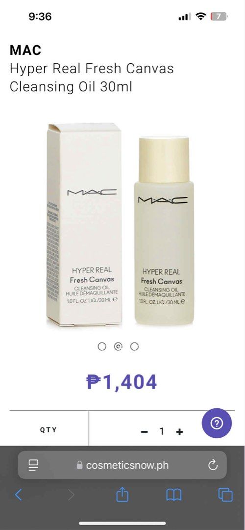 MAC Hyper Real Fresh Canvas Cleansing Oil 30ml (Category: Face Care) located in Manila. Submitted by styledbysha (Listing ID 1382683455, Image 2). Description: A lightweight science-backed oil-based cleansing oil. Helps gently yet effectively remove stubborn makeup pollutants & micro-dust. The cushion-like luxurious texture effortlessly glides on & rinses off skin without leaving a greasy residue. Formulated with resilient & rare Japanese Peony E