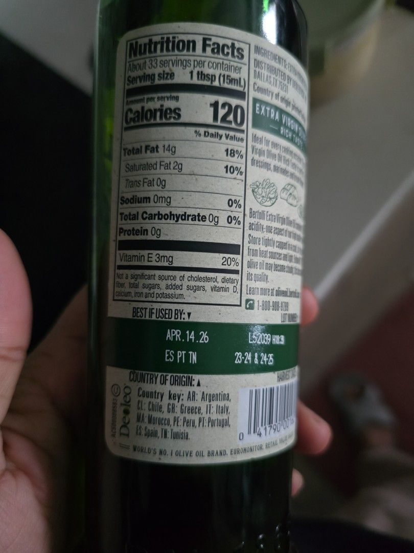 New Bertolli Extra Virgin Olive Oil 500 ml (Category: Spice & Seasoning) located in Muntinlupa City. Submitted by thriftstorypremiumshop (Listing ID 1382512683, Image 2). Description: New and Sealed Bertolli Extra Virgin Olive Oil Bough in the US April 2025. Expn of April 2026. Multiple bottles available. Retails at 899 pesos in the Philippine stores..