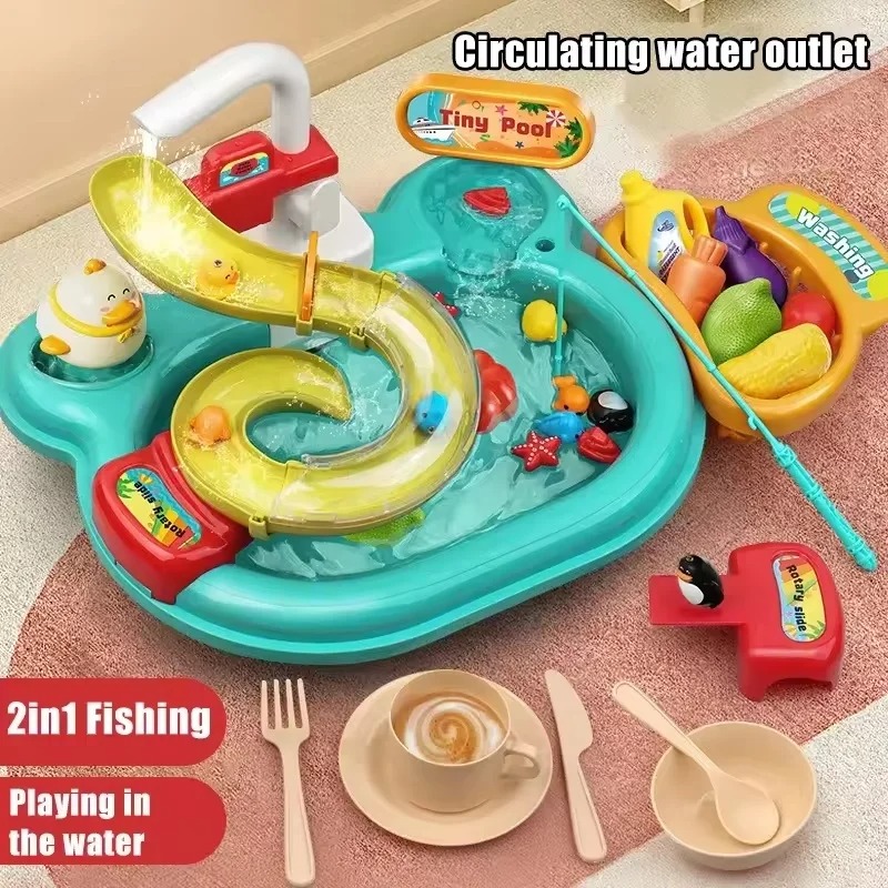 Play Sink with Running Water Toy Kid Dishwashing Basin Interactive ...