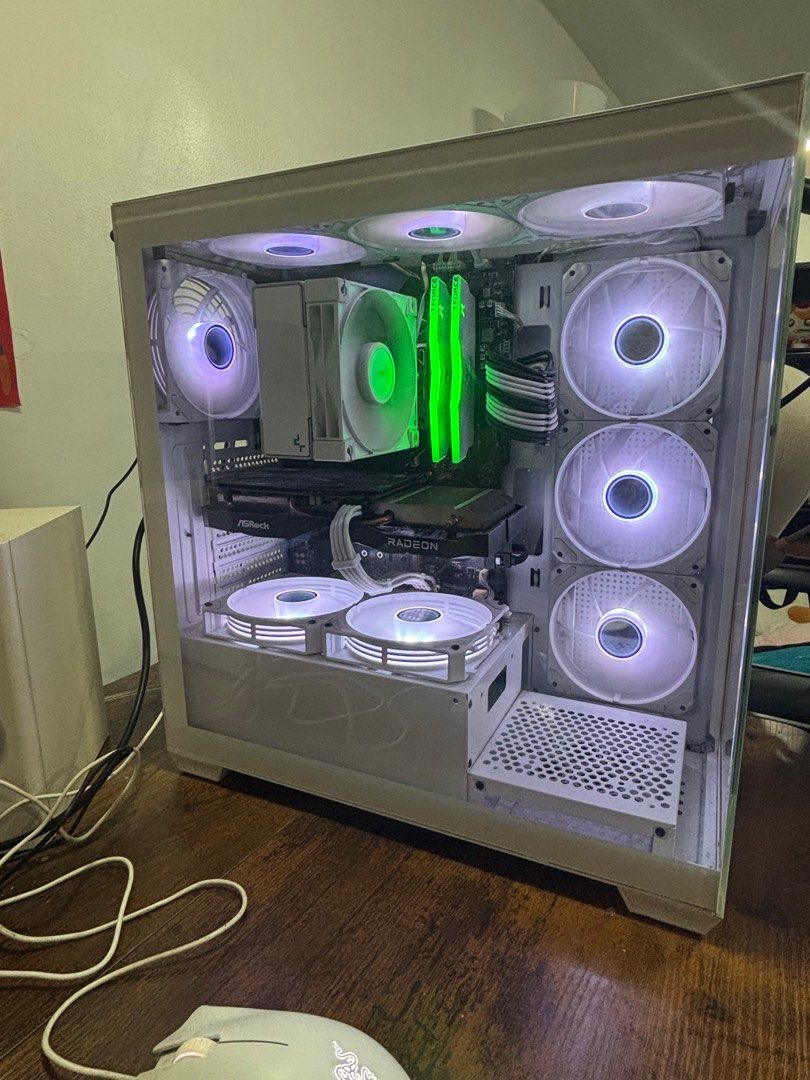 PRE-BUILT PC FULL SET (2nd hand) (Category: Desktops) located in Quezon City. Submitted by well_yesss (Listing ID 1382588436, Image 2). Description: Price: 45K (Negotiable) RFS: pinangyouyoutube ko lang usually so i decided to sell it na lang :( PROCESSOR - AMD Ryzen 7 5700X MOTHERBOARD - MSI MPG B550 Gaming Plus GRAPHICS CARD - Asrock RX 6600 8G FAN - (6) Jonsbo ZG-120 POWER - Be Quiet! Pure Power COOLER - AK400 Digital RAM - (2) Teamgroup T-For