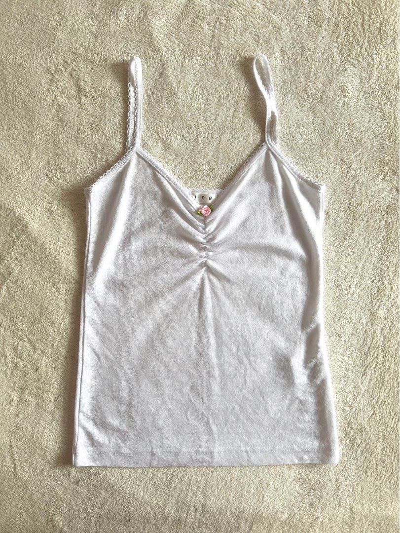 Rose Coquette White Pointelle Lace Strap Top (Category: Sleeveless) located in Cainta. Submitted by __beaaaaaa (Listing ID 1382570568, Image 1). Description: 𐙚 ‧₊˚⋅ ݁₊ . ݁˖ . ݁ Fits: XS - S Waist Measurement: 24 in - 26 in 𐙚 ‧₊˚⋅ ݁₊ . ݁˖ . ݁.