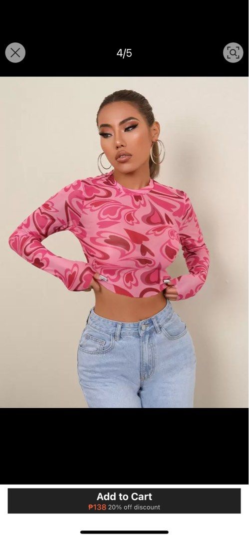 SHEIN ICON Heart Print Mesh Top BINI Inspired (Category: Blouses) located in Quezon City. Submitted by jiaxpreloved (Listing ID 1382575507, Image 3). Description: .