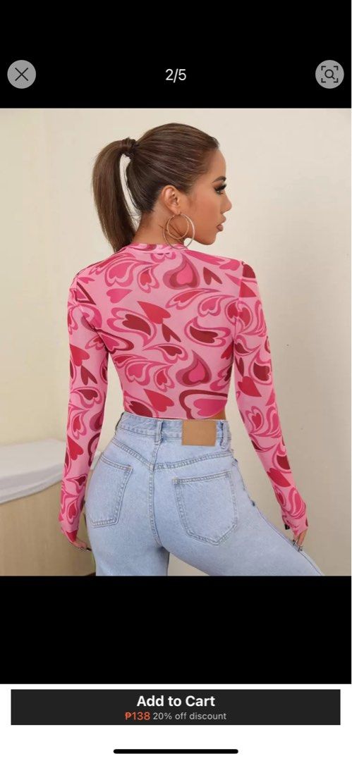 SHEIN ICON Heart Print Mesh Top BINI Inspired (Category: Blouses) located in Quezon City. Submitted by jiaxpreloved (Listing ID 1382575507, Image 2). Description: .