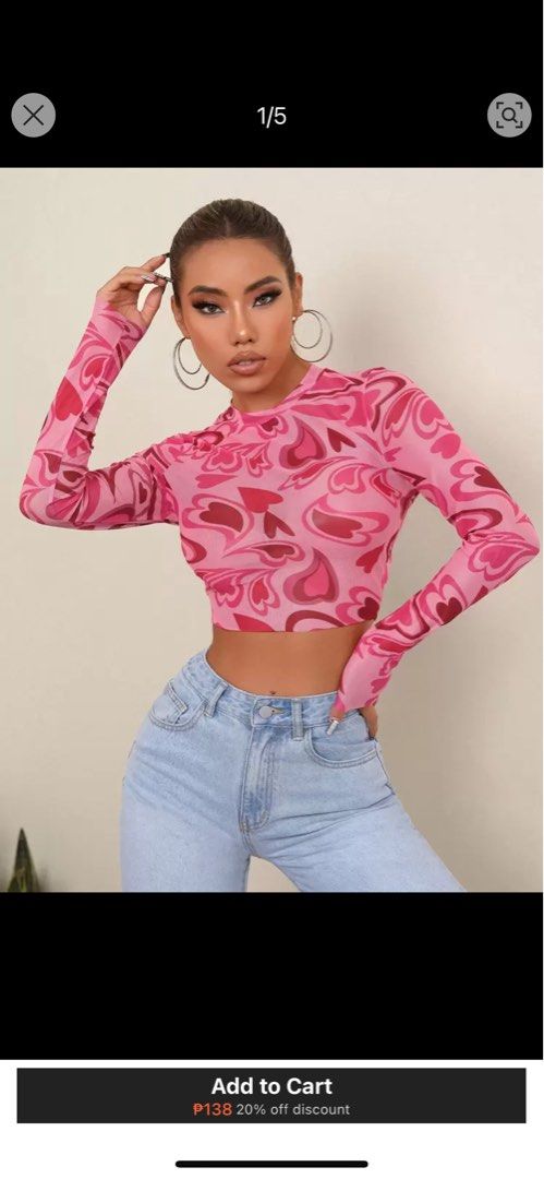 SHEIN ICON Heart Print Mesh Top BINI Inspired (Category: Blouses) located in Quezon City. Submitted by jiaxpreloved (Listing ID 1382575507, Image 1). Description: .