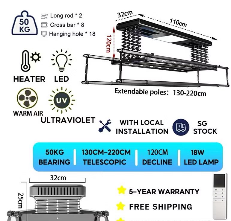 Smart Electric Clothes Drying Rack with LED, UV, Heater, Furniture ...