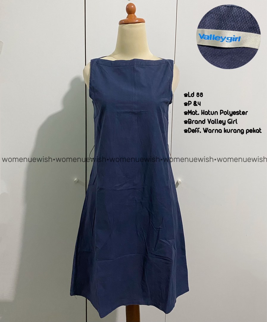 Valley Girl Navy Dress, Fesyen Wanita, Pakaian Wanita, Gaun Rok