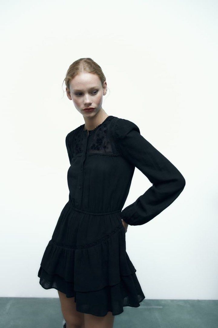 Zara Black with Embroidered Detail Tunic Dress, Fesyen Wanita