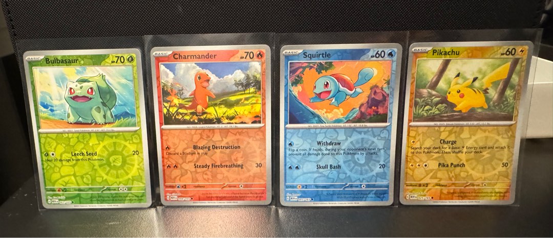 Costco 151 Tins Promo Set – Cosmo Foil Pikachu, Squirtle, Charmander, Bulbasaur