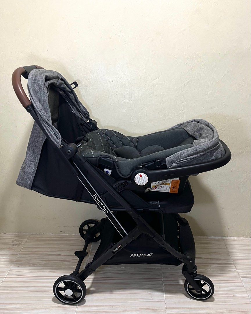 Akeeva 2-in-1 Pollux Plus Stroller & Carrier (Category: Strollers) located in Cavite. Submitted by julian.cuna (Listing ID 1382752038, Image 3). Description: Akeeva Pollux Plus 2-in-1 Stroller/Carrier •Functions: - Removable infant carrier/car seat - Adjustable stroller back rest - 2-in-1 stroller & carrier • Condition: Well used (Will send photos of flaws) - Cat scratches/bites on foam handle - Few loose threads • Manual included. Drawstring bag