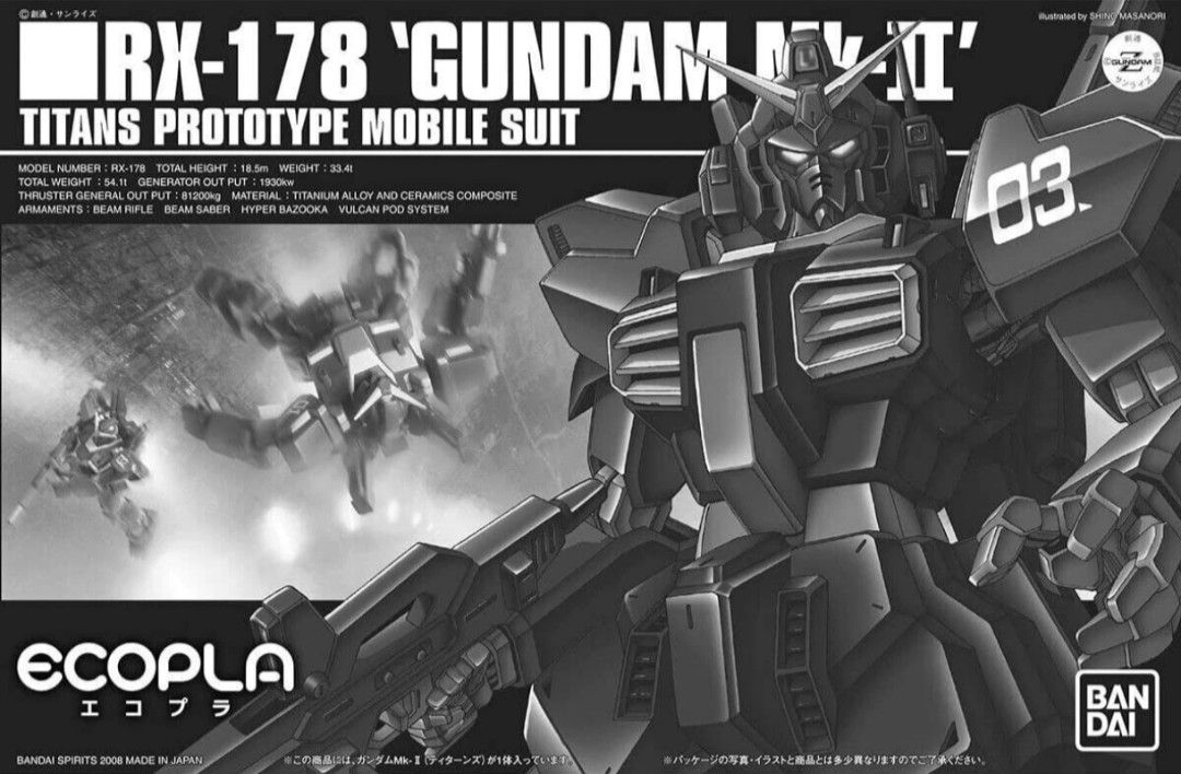 Bandai RX-178 Gundam Mk-II Titans Prototype Model Kit (Category: Gundam Model Kits) located in Singapore. Submitted by probablygotstocks (Listing ID 1382868094, Image 2). Description: - RX-178 Gundam Mk-II model kit (Titans version) - All-black color scheme (ecopla) - Includes beam rifle, shield, and other accessories - Brand new in box.