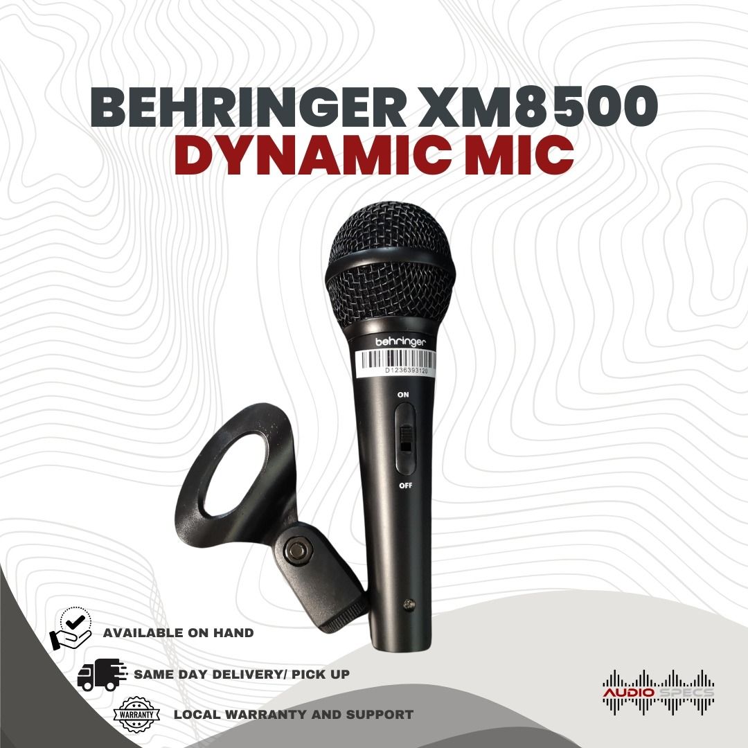 Behringer XM8500 Dynamic Wired Mic (Category: Microphones) located in Quezon City. Submitted by allanpauco (Listing ID 1088242293, Image 1). Description: Behringer XM8500 Dynamic Wired Mic Dynamic Vvocall Microphone designed for Excellent Vocal Projection Cardiod Pickup Characteristic Minimizes Background Noise and feedback Microphone Adapter and Carrying Case Included with 8M Wires Brand new units available on hand Available for pick-up or shipp