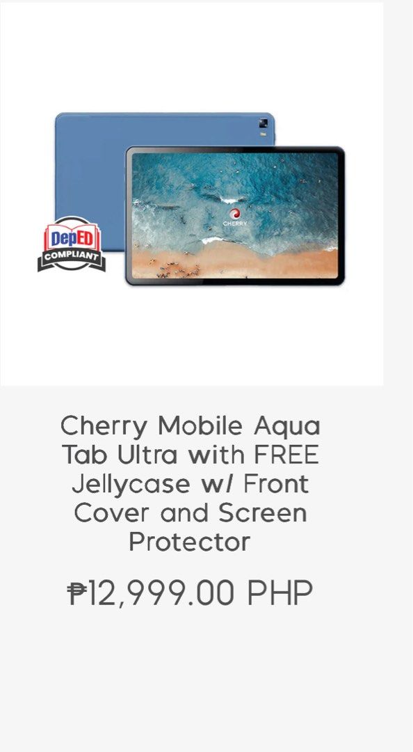 Brand New Cherry Aqua Tab Ultra (Category: Android) located in Manila. Submitted by karlingscloset (Listing ID 1382775099, Image 3). Description: Cherry Mobile Aqua Tab Ultra with FREE Jellycase wl Front Cover and Screen Protector Online price is P12,900.