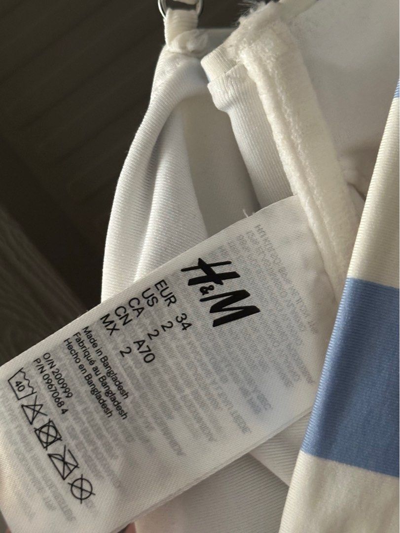[H&M] blue & white striped bikini top (Category: Bikinis & Swimsuits) located in Manila. Submitted by declutterbyaira (Listing ID 1382759207, Image 3). Description: - never used - size 34 .