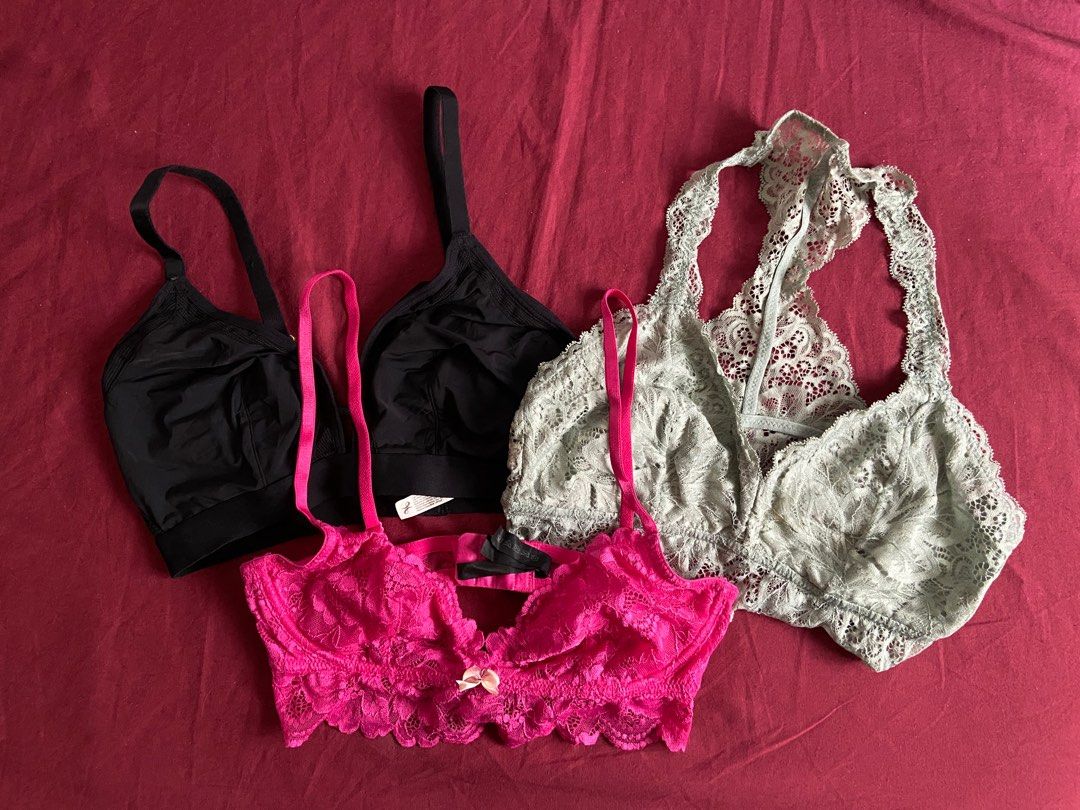 Lace Bralette/ Brassiere Bundle (Category: Undergarments & Loungewear) located in Cebu City. Submitted by declutteringgstufff (Listing ID 1382830156, Image 1). Description: Size: Small (32-34 A/B) - Not yet used. Bought online for 250 each before but never got to use it. Selling it in bundle to declutter. SF: Starts at Php60 through J&T +++ freebie if you buy more items.