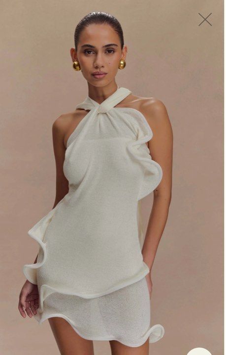 Meshki White Halter Mini Dress Caprice Halter Knit Mini Dress