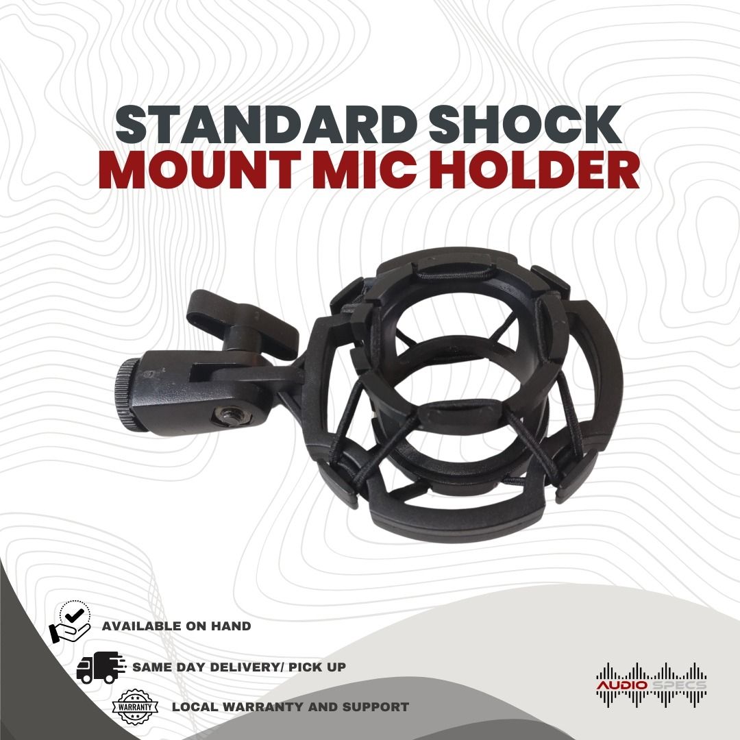 Standard Shock Mount Microphone Holder (Category: Microphones) located in Quezon City. Submitted by allanpauco (Listing ID 1073969924, Image 1). Description: Universal design shock mount Brand new units available on hand Available for pick-up or shipping courtesy of buyer All items are tested and guaranteed in good working conditions before we handover to our buyers. Exceptions are those in sealed packaging's. Compatibility is Buyer's Responsibil