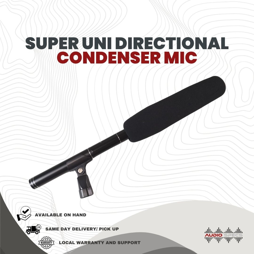 Super Uni-Directional Condenser Boom Mic Microphone (Category: Microphones) located in Quezon City. Submitted by allanpauco (Listing ID 1073123746, Image 1). Description: Brand new units available on hand Available for pick-up or shipping courtesy of buyer All items are tested and guaranteed in good working conditions before we handover to our buyers. Exceptions are those in sealed packaging's. Compatibility is Buyer's Responsibility. Features: I