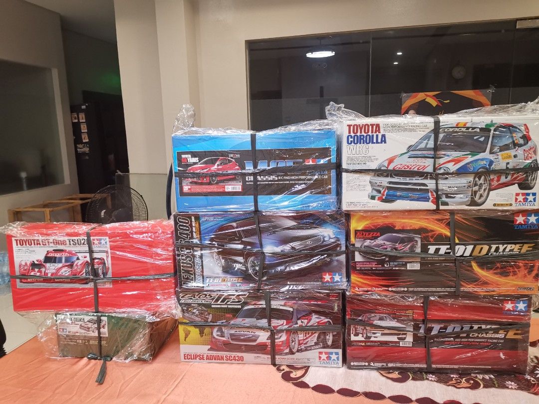 TAMIYA RC TOYOTA (Category: Vehicle & Diecast Models) located in Manila. Submitted by genesis11_21 (Listing ID 1382745187, Image 1). Description: 58394 Eclipse Advan Sc430 Ta05 Ifs full bearing, w /motor/ P20,400 58432 Lexus Gs400 Tt01D type E full bearing, sport tuned motor, super driftech tire/ P15,000 58468 Altezza Tt01DtypeE sport tuned motor, cva damper shock /P11,300 58218 Corolla WRC Ta03F-S belt drive 4Wd /P24,100 92200 Castrol Celica GT-