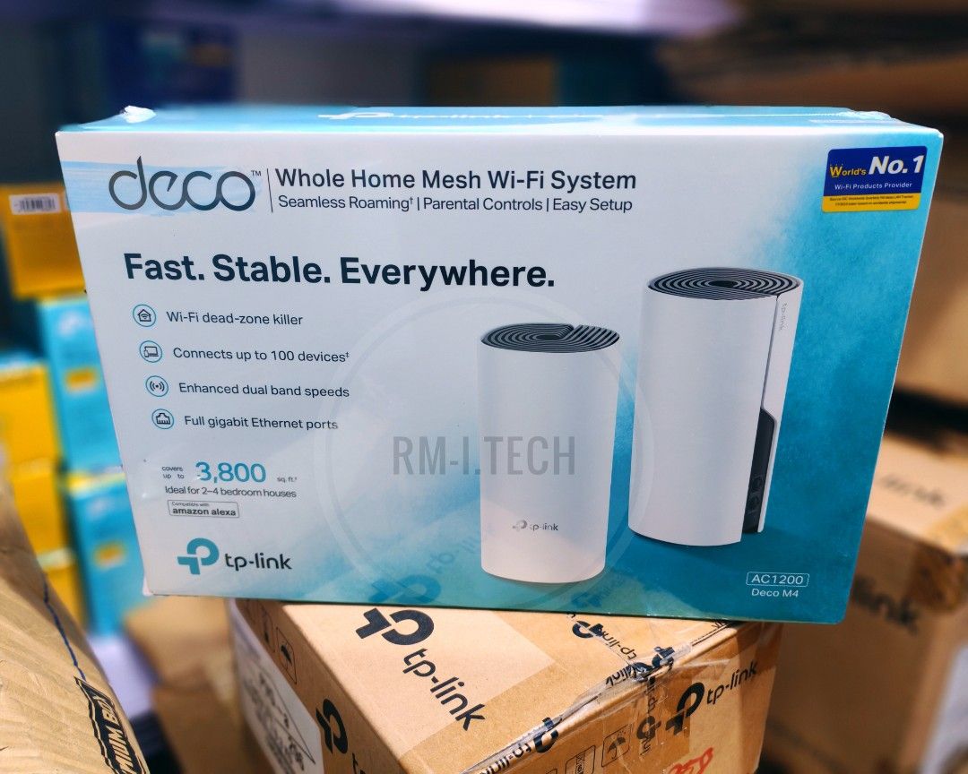 TP-LINK DECO M4 Wifi Mesh System 2pack 3pack (Category: Networking) located in Manila. Submitted by rm.itech051523 (Listing ID 1382848734, Image 2). Description: 7days store replacement 1 year warranty Available 2pack = 3,690 3 pack = 6,290 Taguig area.