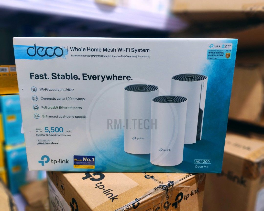TP-LINK DECO M4 Wifi Mesh System 2pack 3pack (Category: Networking) located in Manila. Submitted by rm.itech051523 (Listing ID 1382848734, Image 3). Description: 7days store replacement 1 year warranty Available 2pack = 3,690 3 pack = 6,290 Taguig area.