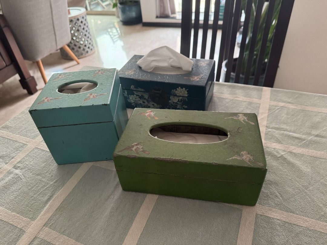 Vintage Wooden Tissue Box Set