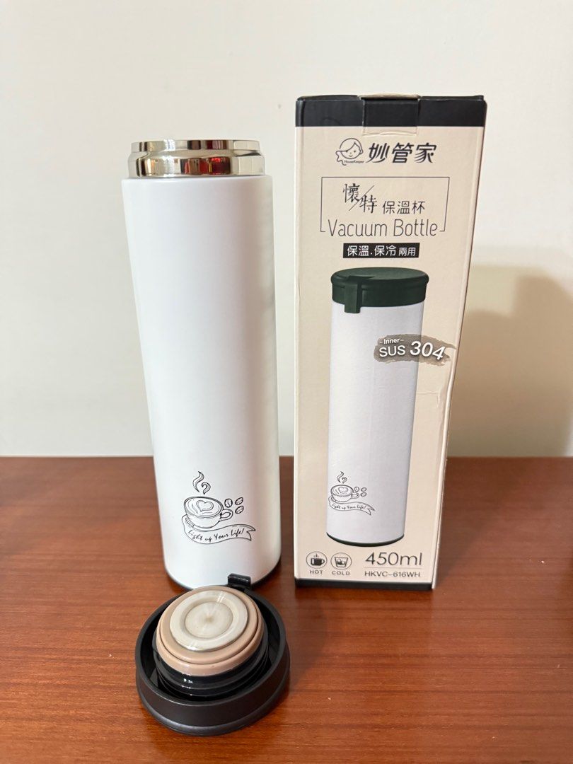 由 chuehchueh212 (刊登 ID 1382911604，圖片 2) 提交，位於 新北市 (New Taipei) 的 妙管家 保溫/保冷瓶 (類別：水杯、水壺)，說明：杯身內層：sus304不鏽鋼 杯蓋內塞：sus304不鏽鋼 容量：450ml 可保冷、保熱 。