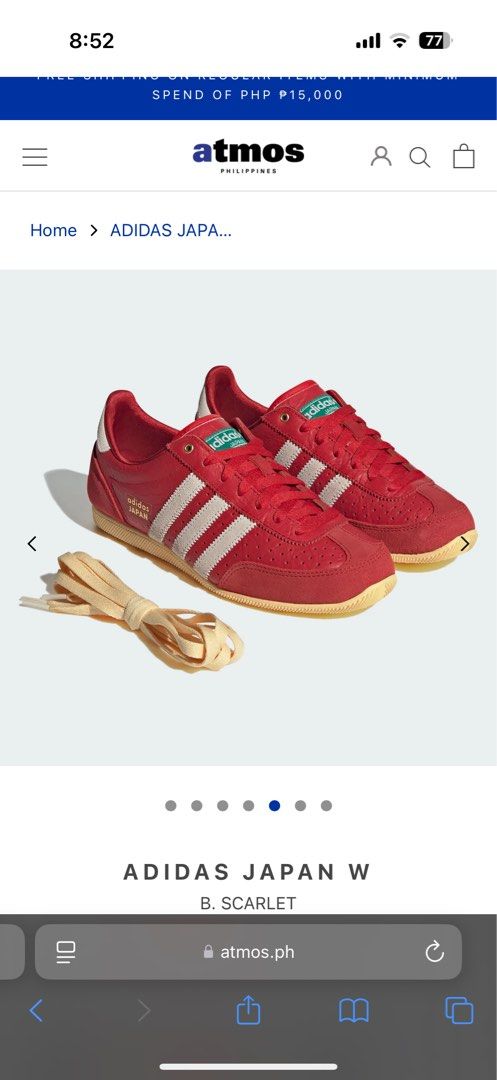 Adidas Japan W B. Scarlet (Category: Sneakers) located in Las Pinas. Submitted by new.space8 (Listing ID 1382880554, Image 1). Description: - Used less than 5x - FLAW: stain from jeans around the heel area. DM me for more pictures - Size 4.5 UK - 100% AUTHENTIC. Bought this from Europe. Can show receipts. - RFS: too many sneakers - Location: Las Piñas City/Mandaluyong - MOP: Gcash/BDO - Sf will be shouldered buy the buyer - Booking of courier wil